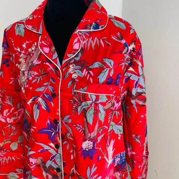 BRAND NEW Bird Floral Printed Pajama Set, Adult Pj Set, Handmade Pj Night Suit - Picture 8 of 9